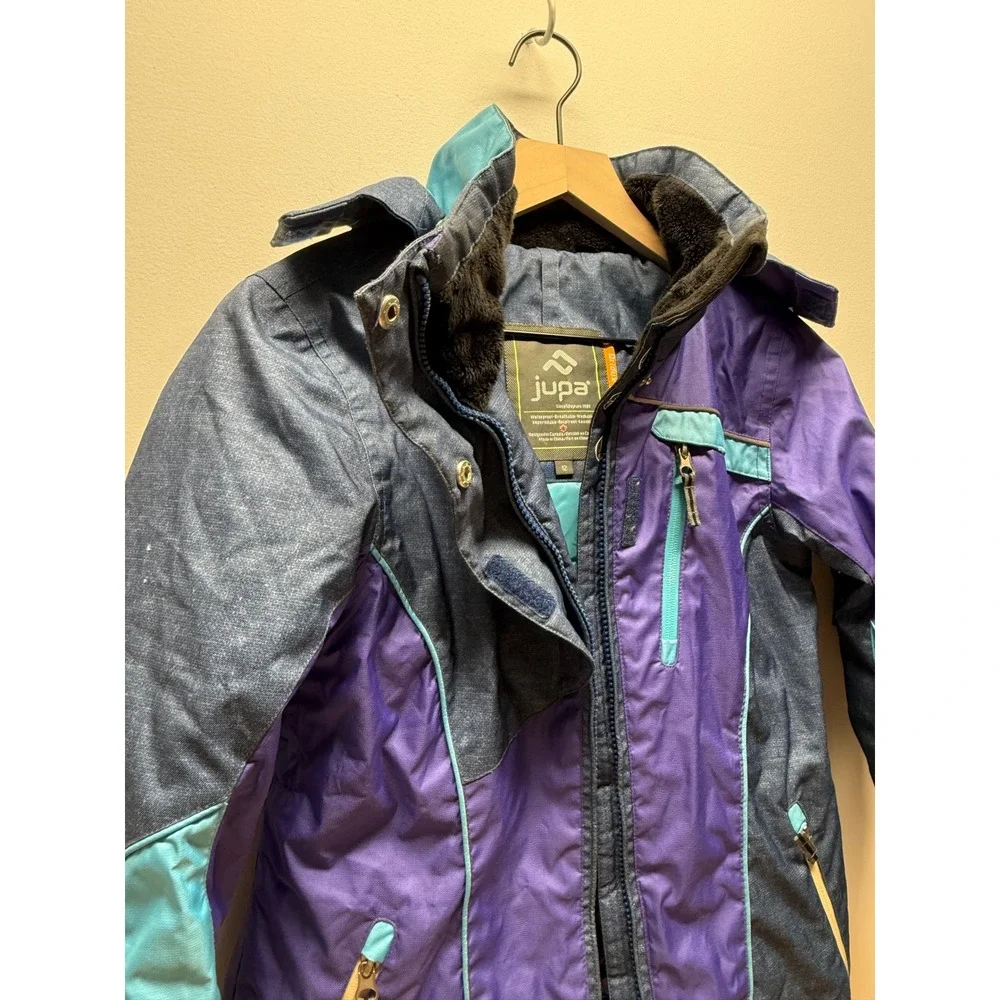 Jupa Kids Ski Jacket Purple Blue‎ Waterproof Breathable Hooded Size 12